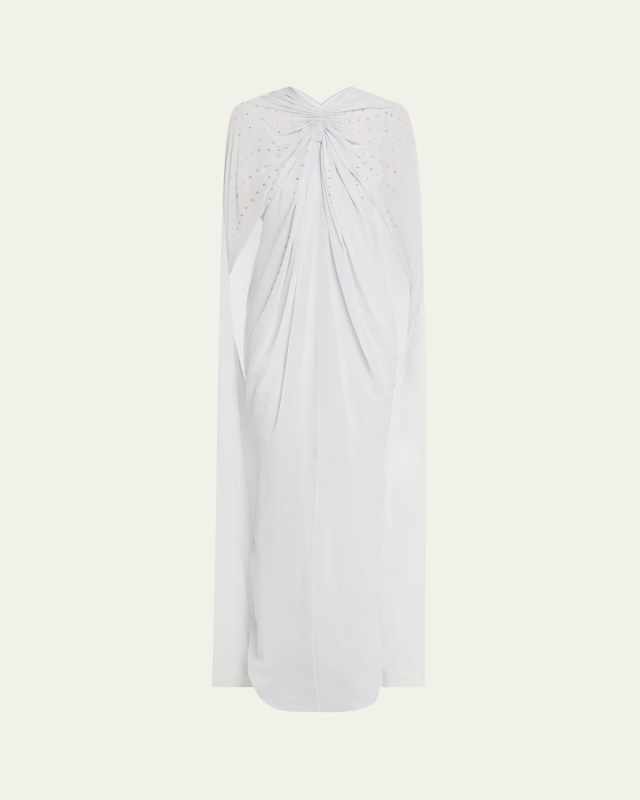 Embellished Draped Silk Cape Gown